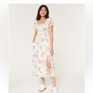 Hollister tie-back short sleeve floral midi dress NWTS